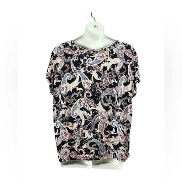 NWOT, Reitmans, Plus Size Paisley Tie-Front Top, 3X, Black, Pink, White - Picture 8 of 9